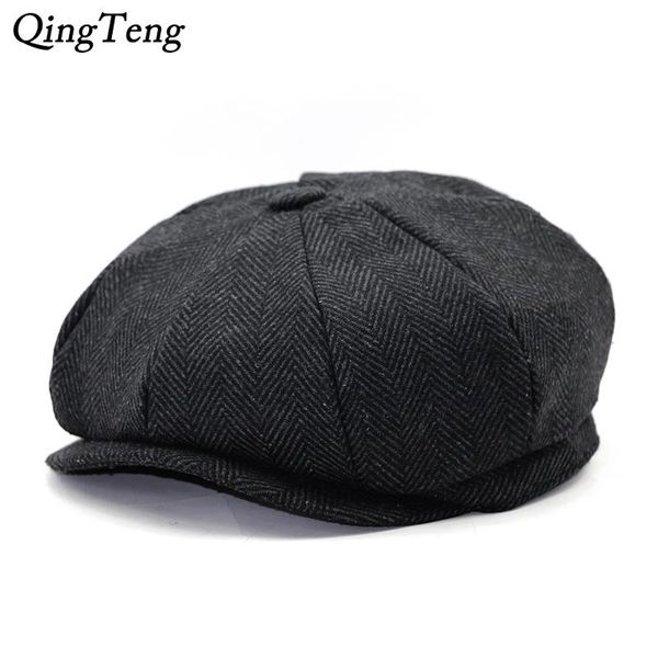 

octagon herringbone newsboy cap vintage men cotton beret casual newsboy hats cabbie cap for women flat hat dropshipping, Blue;gray