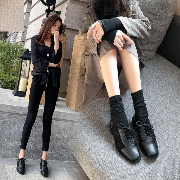 

black shoes for women spring and autumn 2020 ladies flat shoes lace up