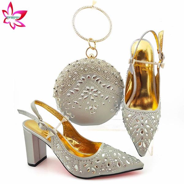 

silver color new arrivals italian women shoes and bag set high qualitiy new design nigerian lady shoes matching bag for wedding, Black