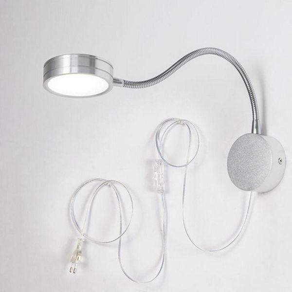 

wall lamp 5w led fixture flexible arm ac85-265v home decoration beside light for reading silver/black lights