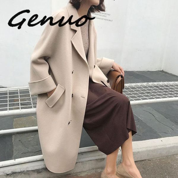 

2020 new woman wool coat winter jacket women slim woolen long cashmere woolen coats cardigan elegant blend1, Black