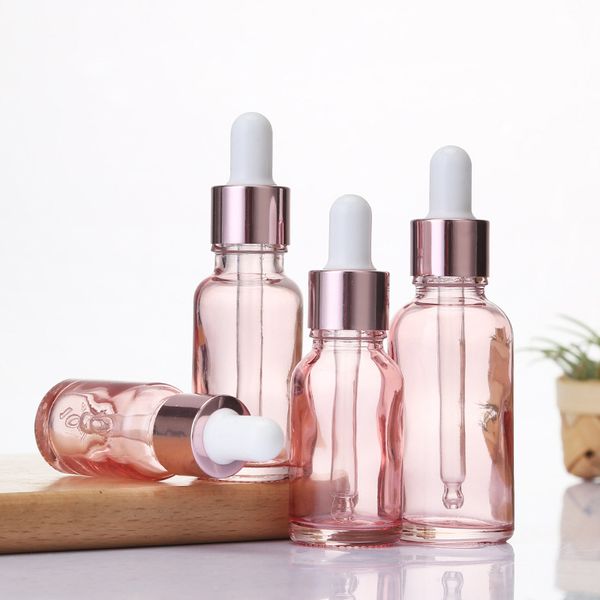 5 ml-20 ml rosa Glas-Tropfflasche, Transluzenz, Roségold, ätherisches Öl, Aromatherapie, Flüssigkeit, Pipette, nachfüllbare Flaschen für Reisen