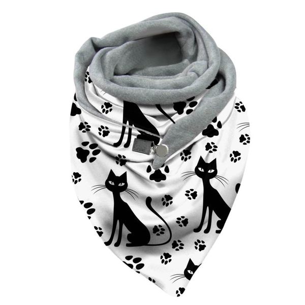 

women cute cat print scarf hijabs 2021 lady fashion retro female multi-purpose shawl button scarf wraps foulard femme, Blue;gray