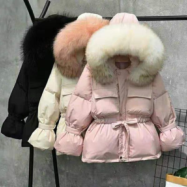 

royal raccoon winter coat women, thick white duck feathers, overcoats with warm hats, tights, 90% snow coats for women