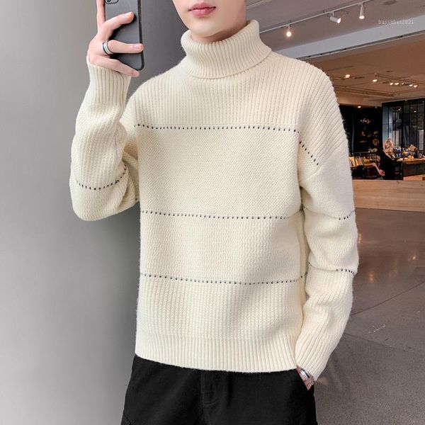 

men's sweaters korean style man casual loose winter pullover turtleneck knitted pull hiver men's clothing db60my1, White;black