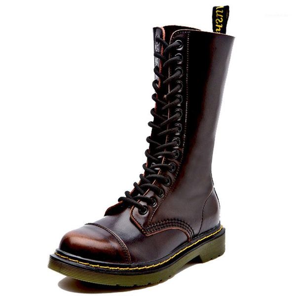

boots womens british style leather long retro thick heel lace-up rider motorcycle round toe high female1, Black