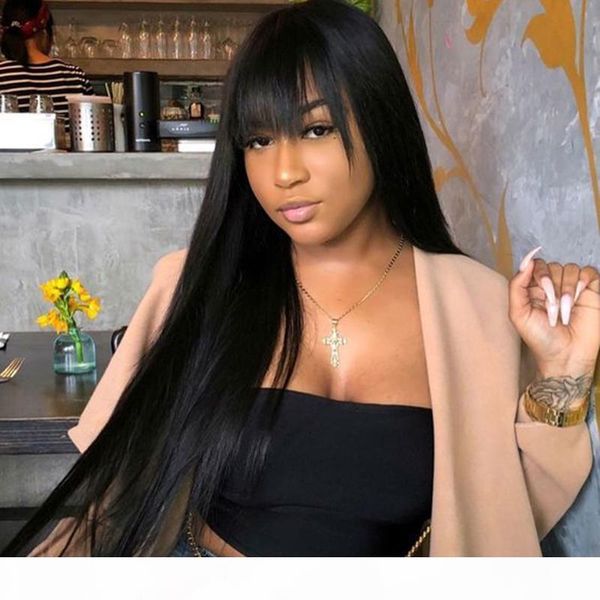 

13x6 lace front human hair wigs with bangs pre plucked bleached knots virgin peruvian glueless 13x6 deep part lacefront wig for black women, Black;brown