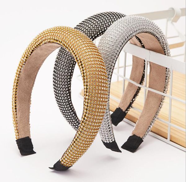 

baroque full crystal headband hair bands fashion women ladies shiny padded diamond headbands hair hoop party jewelry accessories ly11055, Slivery;white