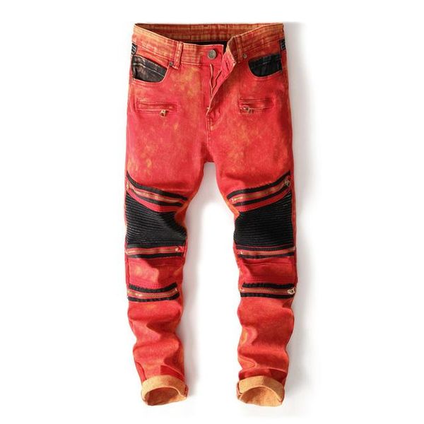 

2021 new fashion brand jeans young man 100% cotton patchwork nightclubs singers stretch jeans red fashion man's 8806#, Blue