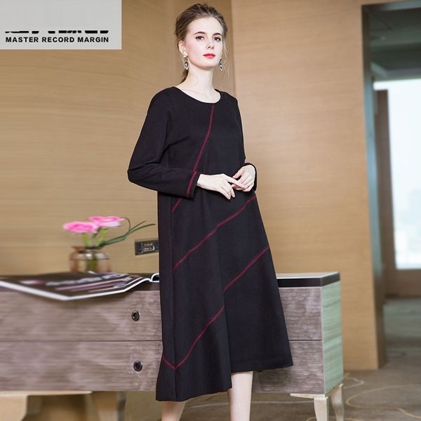 

new style of fall 2019 round pullover dressdress long skirtneck simple long sleeve pullover irregular line dress medium length 4bxyo, Black;gray