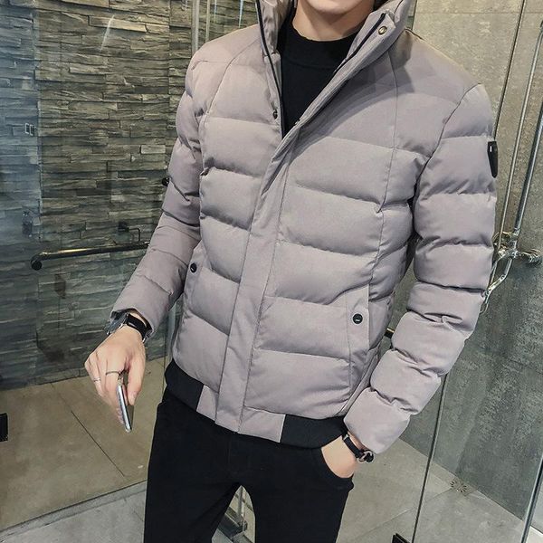 

winter new style youth men's cotton-padded coat slim fit stand collar warm cotton thick down feather jacket, Black