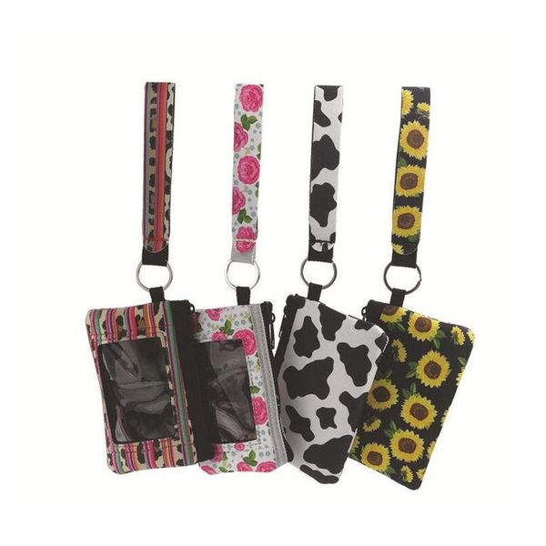 

sunflower leopard cow flower printed multifunction neoprene passport cover id card holder wristlets clutch coin wallet with