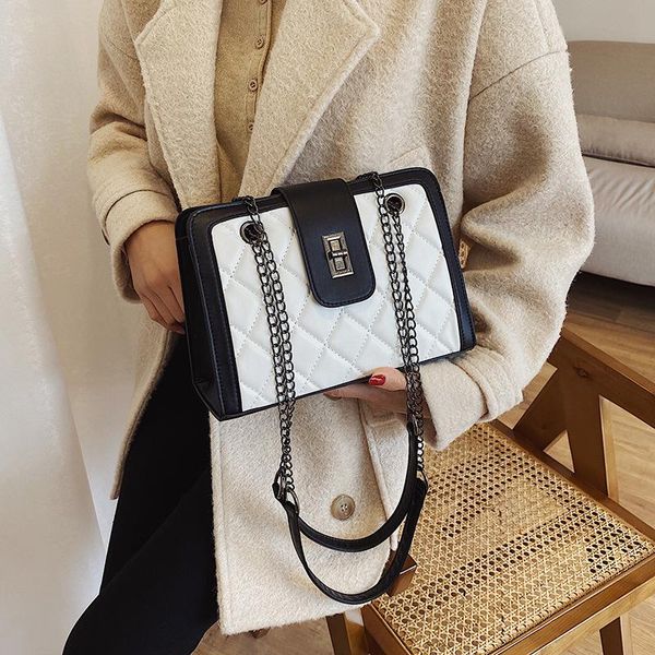 

youth ladies simple versatile bag fashion ladies lattice pattern shoulder bags solid color pu travel handbags tote