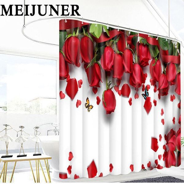 

shower curtains meijuner 3d bathroom red rose flower waterproof fabric curtain bedroom valentine's day wedding party decoration1