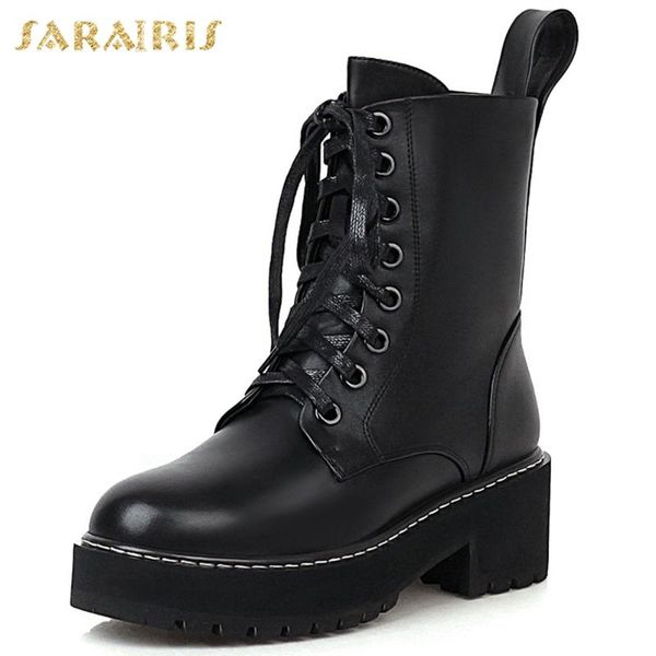 

sarairis 2020 big size 43 square heels platform winter shoes woman fashion brand motorcycles boots female, Black