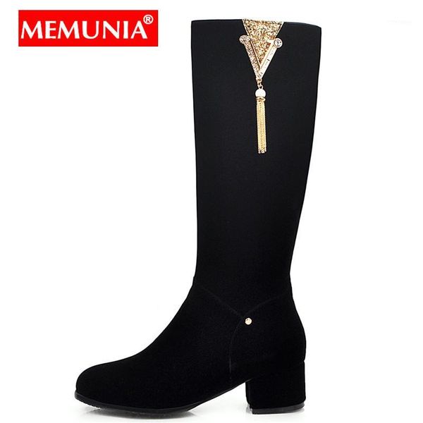 

boots memunia plus size 34-47 women square high heels tassel fashion autumn winter ladies dress shoes knee high1, Black