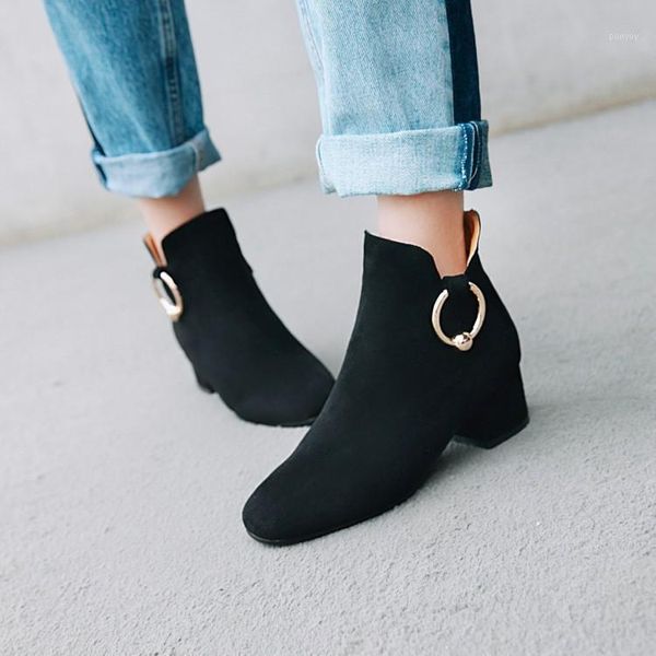 

big size 11 12 13 14 suede round-headed square-heeled short-barreled metal decorative side zipper boots1, Black