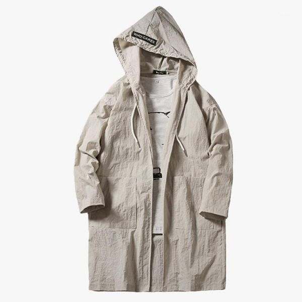 

slim trench coat men long summer thin man cardigan long hood sun protection korean style men fashion clothing south korea 6f0091, Tan;black