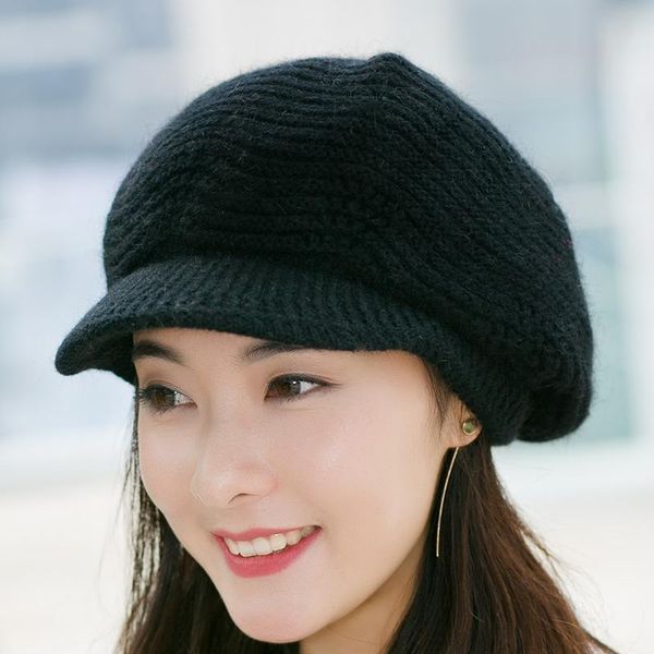 

осень зима женщины дамы velvet сгущает теплый knit hat мода solid color ухо защиты элегантный knit cap береты шерстяные шапки, Blue;gray