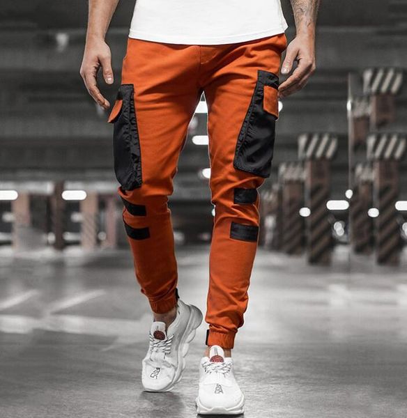 

2021 autumn new men's casual pants woven pocket stitching beam casual pants, Black