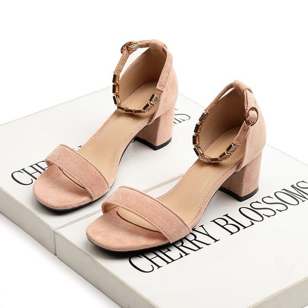 

sandals 2021 women shoes flock pointed toe pumps rhinestone buckle metal 5cm fine high heels dress boat wedding, Black