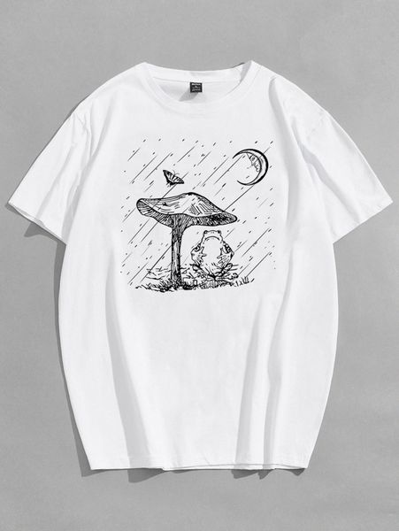 

romwe guys mushroom & frog graphic tee n5js#, White;black