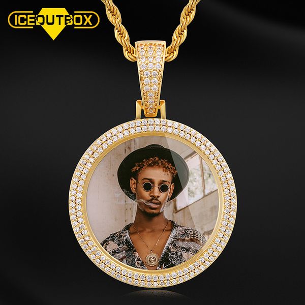 

new double row of crystal custom made picture memory medallions solid pendant necklace for men's hip hop cubic zircon jewelry q1113, Silver