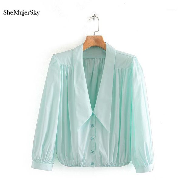 

shemujersky women green long sleeve shirts v-neck ruched blouse 2020 casual 1, White