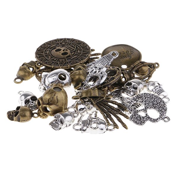 

оптовая 100 грамм antiqued череп скелет подвески подвески античная бронза серебро цвета древний подвеска diy для изготовления ювелирных изде, Black