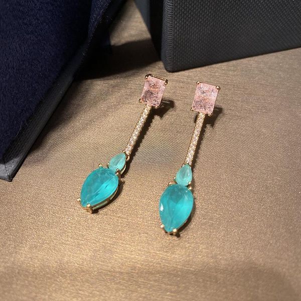 Orecchini di cristallo blu di vendita calda Gioielli di marca di moda 925 Orecchini in argento con pendente a forma di fiore ad ago Designer CZ Stud Earings