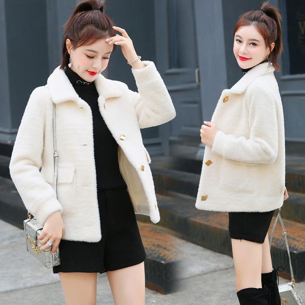 

faux mink woolen coat women autumn and winter short large size plush ladies thick mink coat, Black