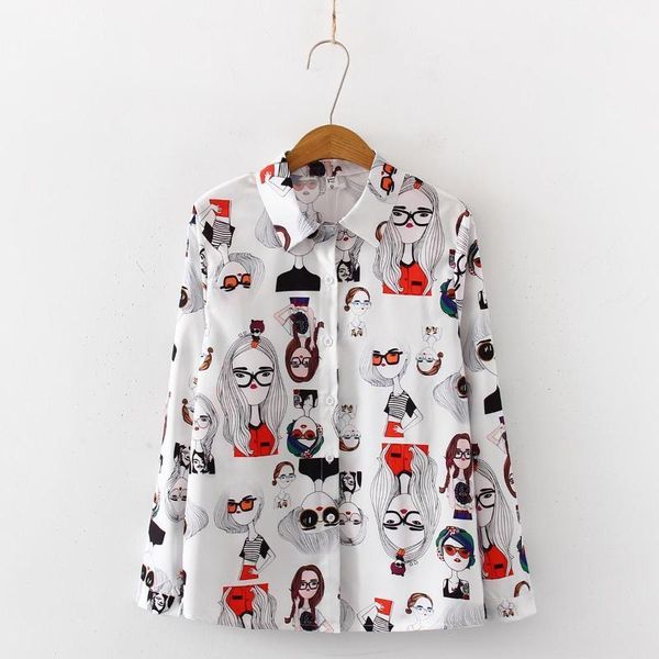 

2019 spring fall women harajuku cartoon print streetwear blouse women long sleeve blouses shirts female1, White