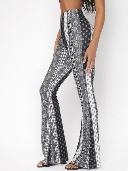 

tall striped & geo print flare leg pants 347x#, Black;white