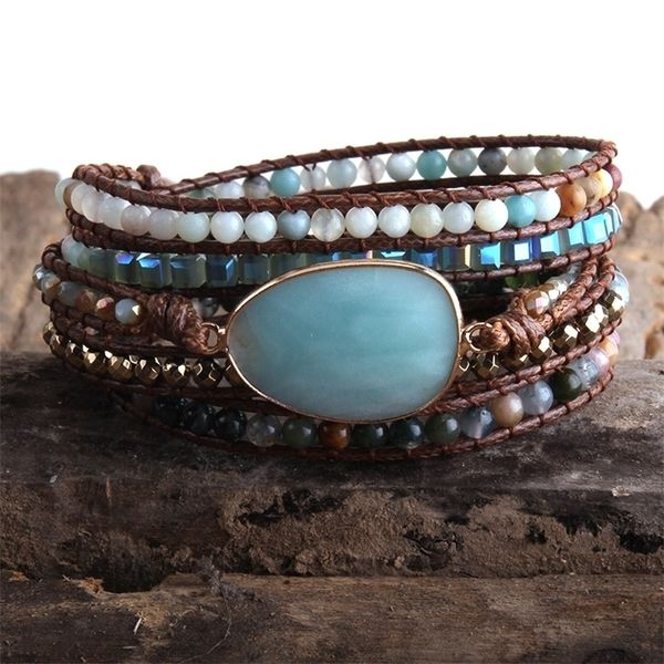 

rh fashion boho beaded bracelet handmade mixed natural stones & crystal stone charm 5 strands wrap bracelets gift drop 220225, Golden;silver