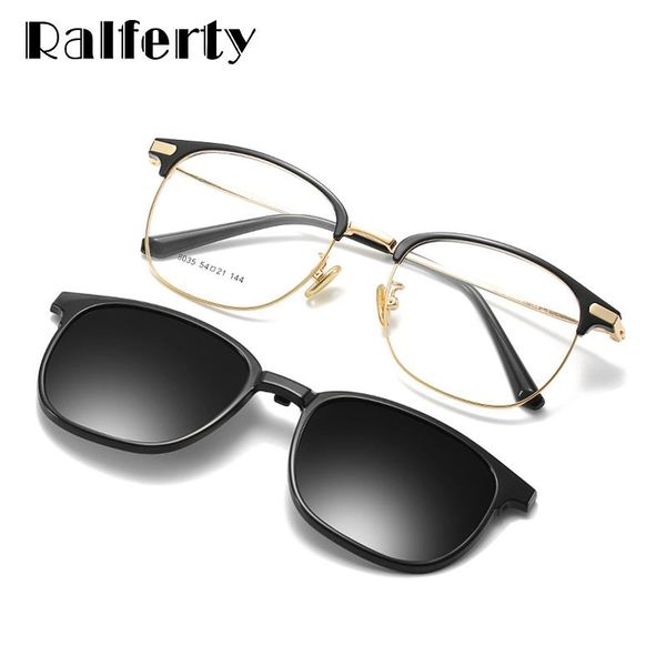 

ralferty tr90 prescription glasses with magnetic clip on 2 in 1 nearsighted myopia sunglass customs 0 degree z8035, White;black
