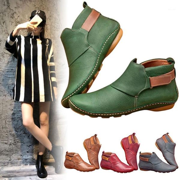

newly leather ankle boots autumn vintage women shoes comfortable flat heel boots short boot1, Black
