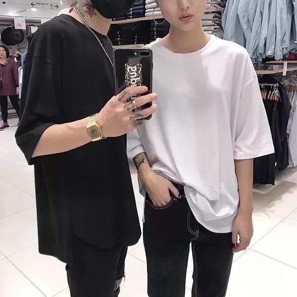 

2019 summer new men's youth japanese version of harajuku style short-sleeved couple loose solid color casual t-shirt fashion1, White;black