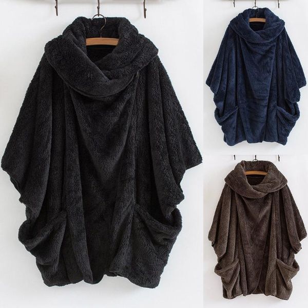 

winter outerwear women coat casual solid turtleneck big pockets cloak coats vintage oversize coats1, Black;brown