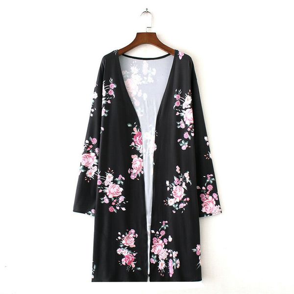 

autumn women long sleeve floral print cardigan elegant sweaters coat jacket cover up overcoat beachwear plus size