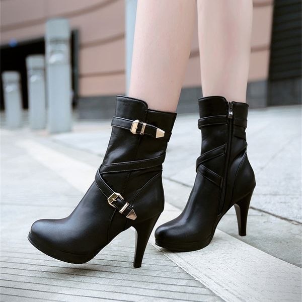 

sarairis plus size 48 dropship high heels ankle boots women shoes elegant lady shoes woman boots female botas de mujer t200425, Black