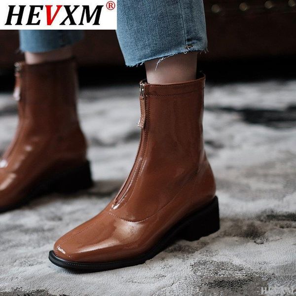 

boots women ankle spring autumn front zipper mid big size black brown round toe bgi 41 42 43 short