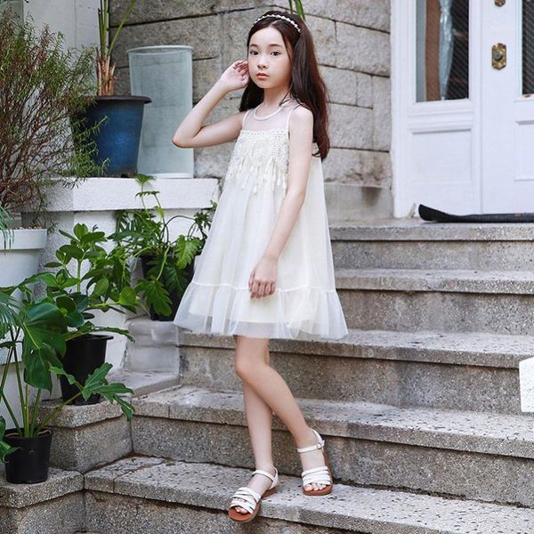 

yourseason girls lace summer korean children clothing kids mesh princess dress toddler party teen baby sundress sleeveless1, Red;yellow
