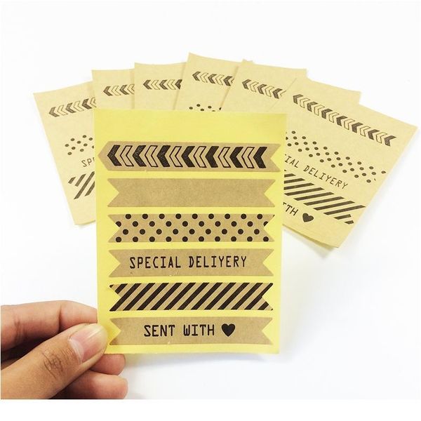 

60pcs/lot new vintage long strip wave point blank arrow seal sticker design kraft paper sticker diy gift seal qylpce