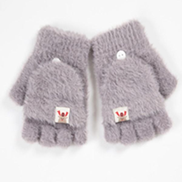 

plush gloves autumn and winter fingerless warm gloves for men and women thickened clamshell mink hair nylon, Blue;gray