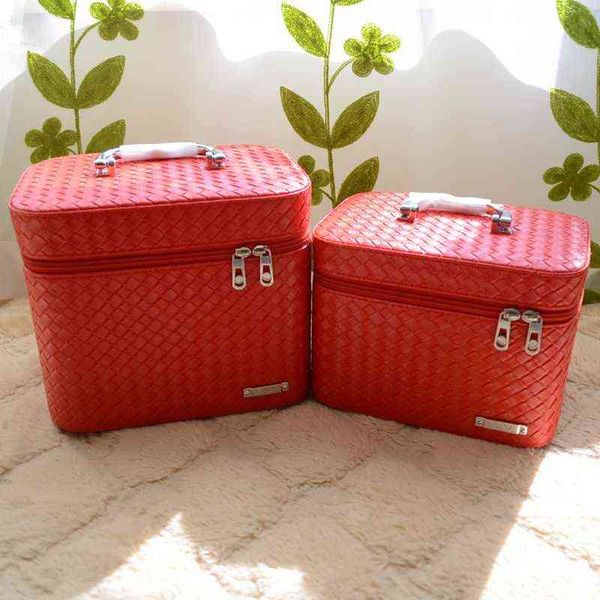 

nxy cosmetic bags new high capacity woven faux leather travel portable make up bag skin care collection box black set 220303