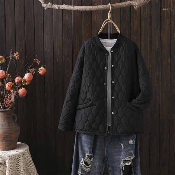 

2020 winer jackets women stand collar parkas coat casual warm cotton-padded jackets solid thick button tunic simple overcoat1, Black