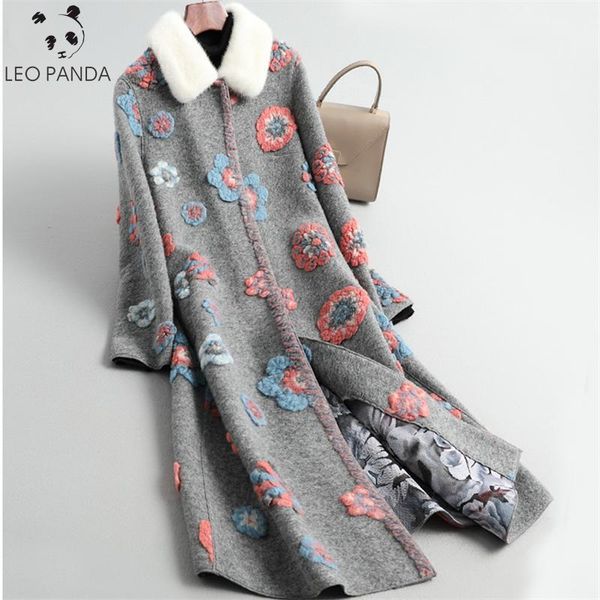

winter real fur coat women sheep shearing coat women 2019 new collar fashion 3d print floral long jacket clothes1, Black