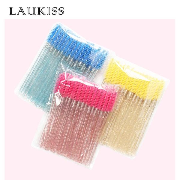 

50pcs disposable crystal eyelash brush mascara wands applicator grafting eyelash curling comb beauty makeup tool laukiss