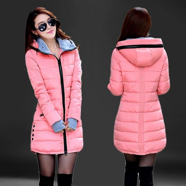 

fashion hooded cotton parka women 2019 candy color winter long cotton padded jacket warm slim outwear women plus size coat, Black