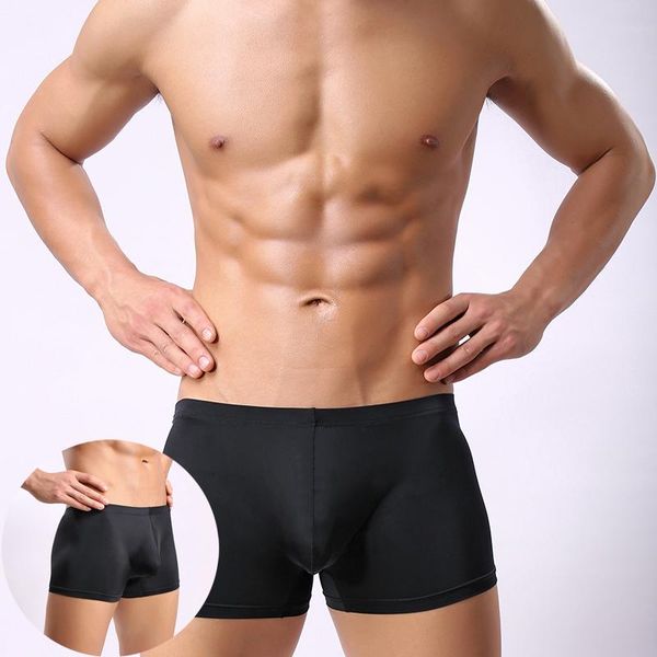 

boxer solid shorts man underwear loose transparent u convex homme ice silk underpants ultra-cool for household wearing, Black;white